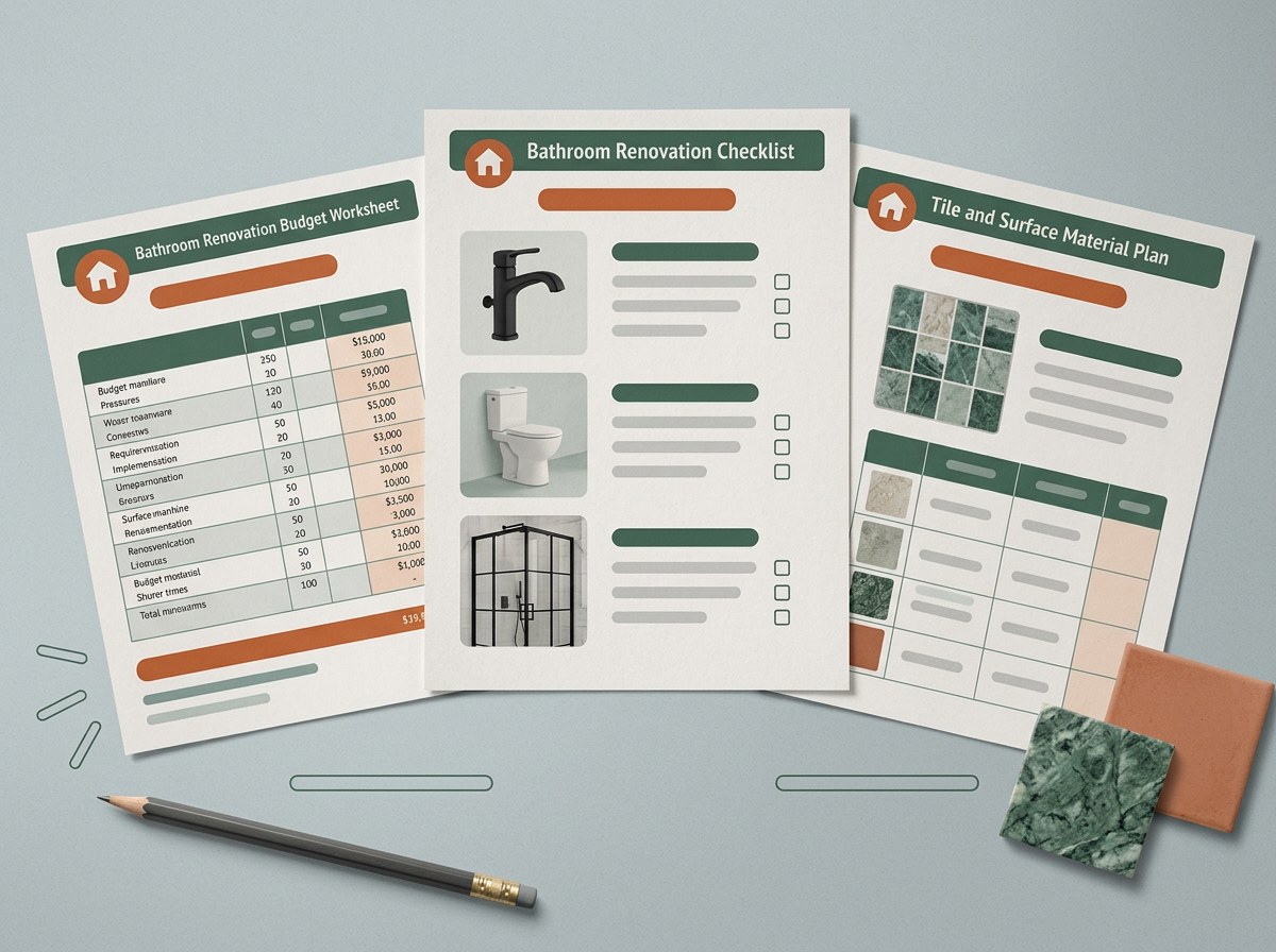 Bathroom Remodel Bundle concept preview of the planner documents